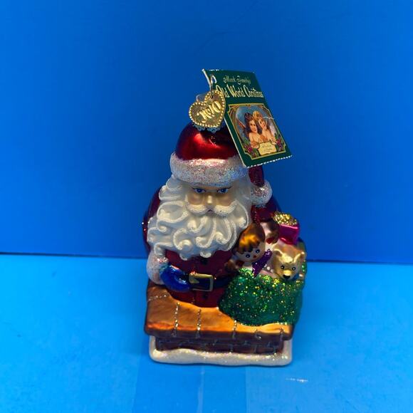 Old World Christmas Glass Santa Roof Top Visitor Ornament With Tag 2013 - Picture 3 of 7